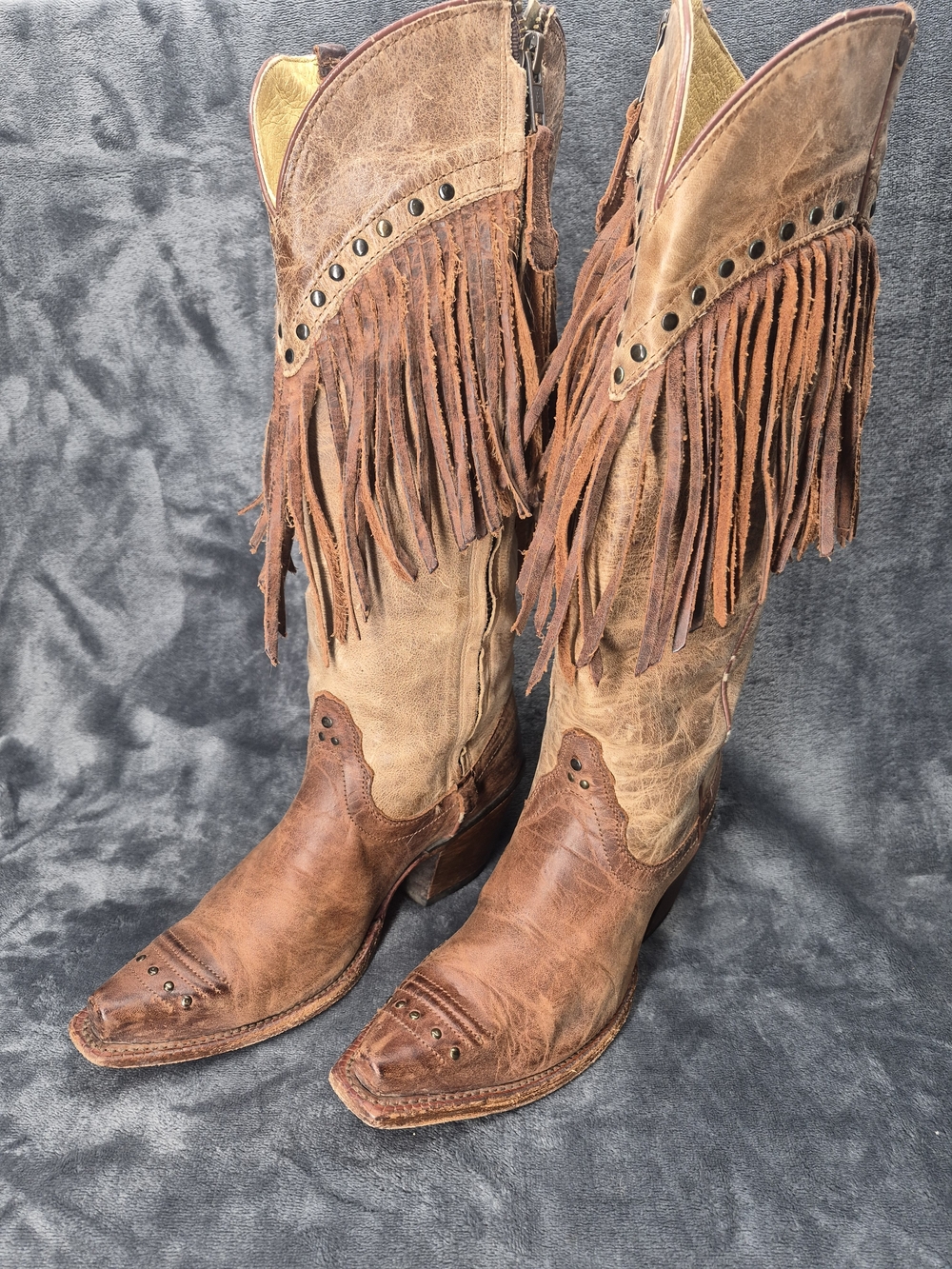 VTG WOMENS TONY LAMA SNIP TOE FRINGE COWBOY BROWN BOOTS SIZE 5B